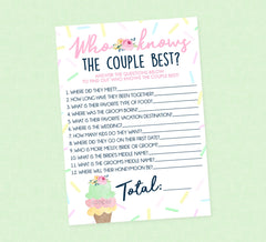 Who Knows The Couple Best Shower Game - INSTANT DOWNLOAD - Ice Cream Bridal Shower Games, Ice Cream Social. Bride or Groom