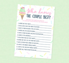 Who Knows The Couple Best Shower Game - INSTANT DOWNLOAD - Ice Cream Bridal Shower Games, Ice Cream Shower. Bride or Groom