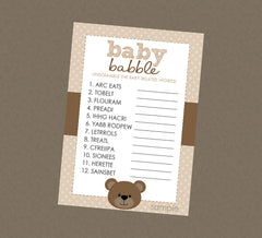 Teddy Bear Baby Word Unscramble Shower Game - INSTANT DOWNLOAD - Teddy Bear Shower Games, Baby Babble, Unscramble, Tan & Brown