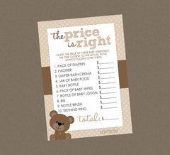 Teddy Bear Price Is Right Shower Game - INSTANT DOWNLOAD - Bear Baby Shower Games, Teddy Bear Baby Shower, The Price Is Right, Tan & Brown