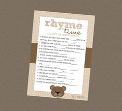 Teddy Bear Nursery Rhyme Shower Game - INSTANT DOWNLOAD - Bear Shower Games, Teddy Bear Baby Shower, Nursery Rhymes Baby Game, Tan