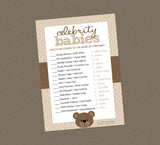 Teddy Bear Celebrity Babies Shower Game - INSTANT DOWNLOAD - Bear Baby Shower Games, Celebrity Baby Names, Tan & Brown