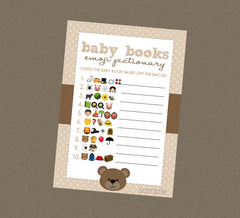 Teddy Bear Baby Book Emoji Pictionary Shower Game - INSTANT DOWNLOAD - Bear Baby Shower Games, Emoji Guessing Game, Tan & Brown