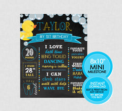 Rubber Duckie Mini Milestone Chalkboard Sign  - INSTANT DOWNLOAD - Edit & Print From Any Device, Rubber Duck, Birthday Chalkboard Sign