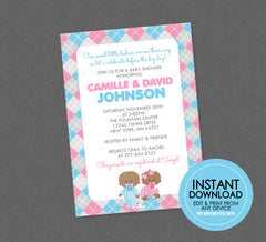 Twin Boy and Girl Baby Shower Invite - INSTANT DOWNLOAD - Edit & Print From Any Device, Twin Baby Shower Invitations, Twins, Pink, Blue