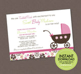 Tickled Pink Baby Shower Invitation  - EDITABLE INSTANT DOWNLOAD - Baby Girl Shower Invitations, Floral, Girl Shower Invites, Carriage