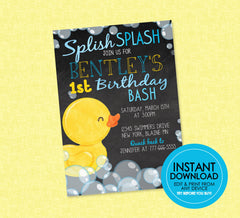 Rubber Duck Birthday Invitation  - EDITABLE INSTANT DOWNLOAD - Duck First Birthday, Any Age, Duckie, Rubber Ducky 1st Birthday, Chalkboard