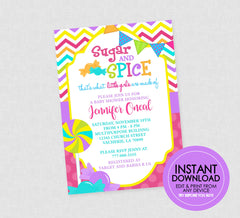 Sugar and Spice Candy Baby Shower Invitation  - INSTANT DOWNLOAD - Edit & Print From Any Device, Candy, Sweet Shop, Baby Shower, Girl