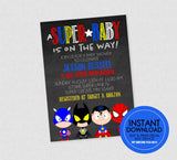 Superhero Baby Shower Invitation - INSTANT DOWNLOAD - Super Hero Shower Invites, Superhero Shower Invite, Superheroes Baby Shower