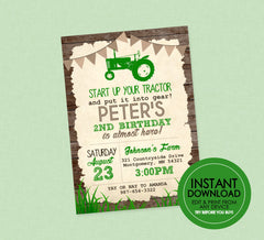 Tractor Birthday Invitation - EDITABLE INSTANT DOWNLOAD - Tractor Birthday Party, Vintage Tractor, Tractor Birthday Invites, Rustic Tractor