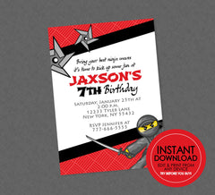 Ninja Birthday Invitation - EDITABLE INSTANT DOWNLOAD - Ninja Birthday Invite, Ninja Birthday Party, Warrior Ninja, Ninja Party Invites