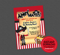 Pirate Birthday Invitation - EDITABLE INSTANT DOWNLOAD - Boy or Girl, Pirate Birthday Invite, Pirate Map Invites, Pirate Party Invite, Ahoy