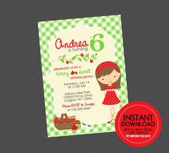 Picnic Birthday Invitation - EDITABLE INSTANT DOWNLOAD - Girl Picnic Birthday Invite, Picnic Birthday Invites, Watermelon, Park Picnic Party