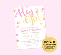 Pink & Gold Baby Shower Invitation  - EDITABLE INSTANT DOWNLOAD - Gold, Pink, Confetti, Gold and Pink Shower Invitations, Blush, Baby Girl