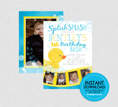 Rubber Duck Birthday Invite - EDITABLE INSTANT DOWNLOAD - Duck Photo Birthday Invitation, Rubber Ducky Picture Invites, Ducky, Duckie