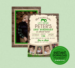 Tractor Photo Birthday Invitation  - EDITABLE INSTANT DOWNLOAD - Tractor Photo Invite, Green Tractor, Vintage Tractor Birthday Invites