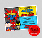 Superhero Baby Shower Invitation - EDITABLE INSTANT DOWNLOAD - Super Hero Shower Invite, Superheros, Boy, Comic