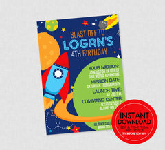 Outer Space Birthday Invitation - EDITABLE INSTANT DOWNLOAD - Space Party Invite, Rocket Birthday Invites, Space Birthday, Rocketship