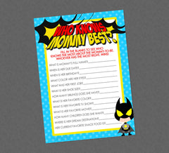 Superhero Who Knows Mommy Best Game - INSTANT DOWNLOAD - Superhero Baby Shower Games, Super Hero, Superheroes, Who Knows Mommy Best