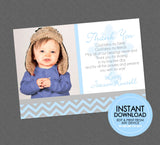 Religious Photo Thank You  - EDITABLE INSTANT DOWNLOAD - Baptism, Christening, First Communion, Confirmation, Thank You Notes, Blue, Boy