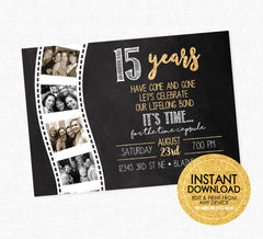 Time Capsule Invite - INSTANT DOWNLOAD - Time Capsule Opening Invitation, Friendship Celebration, Time Capsule Invites, Black, White & Gold