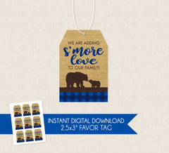 S'more Love Baby Shower Favor Tag - INSTANT DOWNLOAD - Smore Favor Tag, Lumberjack S'more Tag, Navy Flannel, Mama Bear, Plaid, Blue