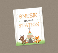 Onesie Making Station Party Sign - INSTANT DOWNLOAD - Woodland Baby Shower, Woodland Onesie Sign, Design a Onesie, Camper, Onesie Decorating