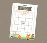 Woodland Camper Baby Shower Bingo - INSTANT DOWNLOAD - Camper Shower Games, Gift Bingo, Forest Animals, Fox, Little Camper, RV