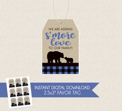 S'more Love Baby Shower Favor Tag - INSTANT DOWNLOAD - Smore Favor Tag, Lumberjack S'more Tag, Blue Flannel, Mama Bear, Plaid, Blue