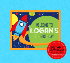 Outer Space Birthday Party Sign - EDITABLE INSTANT DOWNLOAD - Rocket Welcome Sign, Space Birthday, Astronaut, Spaceship Party Poster