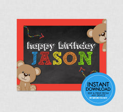 Teddy Bear Party Sign - EDITABLE INSTANT DOWNLOAD - Teddy Bear Welcome Sign, Bear Birthday Poster, Boy, Great For Build A Bear Birthday