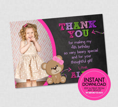 Teddy Bear Photo Thank You - EDITABLE INSTANT DOWNLOAD - Bear Birthday Thank You Card, Teddy Bear Thank You, Great For Build A Bear Parties