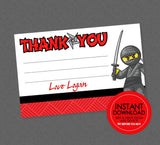 Ninja Birthday Thank You - EDITABLE INSTANT DOWNLOAD - Ninja Thank You Notes, Ninja Thank You Card, Ninja Birthday, Cards