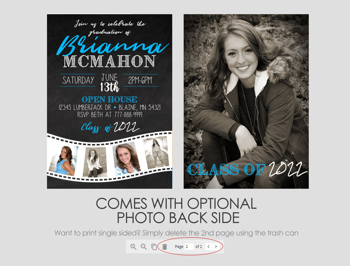 Blue Chalkboard Filmstrip Graduation Photo Invitation | ANY COLOR | EDITABLE DIGITAL DOWNLOAD
