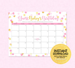 Pink & Gold Guess Baby's Birthday Shower Game - EDITABLE INSTANT DOWNLOAD - Girl Baby Shower Games, Confetti, Pink Baby Games, Gold Foil