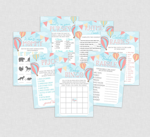 Pastel Balloon Baby Shower Game Pack - INSTANT DOWNLOAD - Balloon Shower Games, Hot Air Balloon Baby Shower, Balloon Baby Games, Boy or Girl