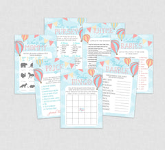 Pastel Balloon Baby Shower Game Pack - INSTANT DOWNLOAD - Balloon Shower Games, Hot Air Balloon Baby Shower, Balloon Baby Games, Boy or Girl