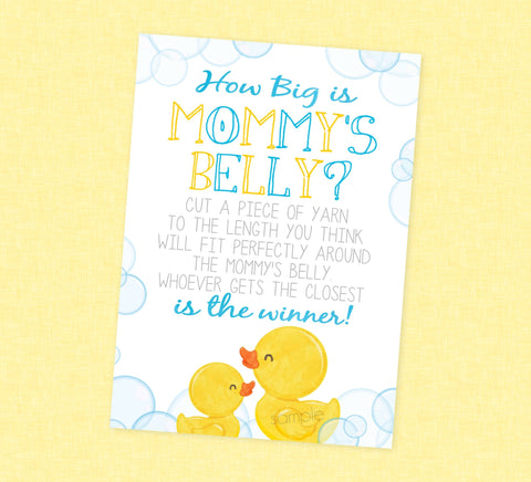 Rubber Duck How Big Is Mommy's Belly Shower Game - INSTANT DOWNLOAD - Duck Baby Shower Games, Belly Measure Game, Duckie, Ducky Baby Shower