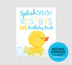 Rubber Duck Birthday Welcome Sign - EDITABLE INSTANT DOWNLOAD - Duck Welcome Sign, Party Sign, Duck Birthday, Rubber Ducky, Duckie, Blue