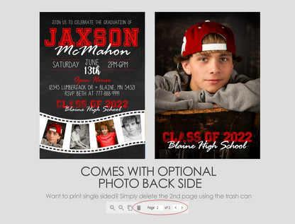 Blue Chalkboard Filmstrip Graduation Photo Invitation | ANY COLOR | EDITABLE DIGITAL DOWNLOAD