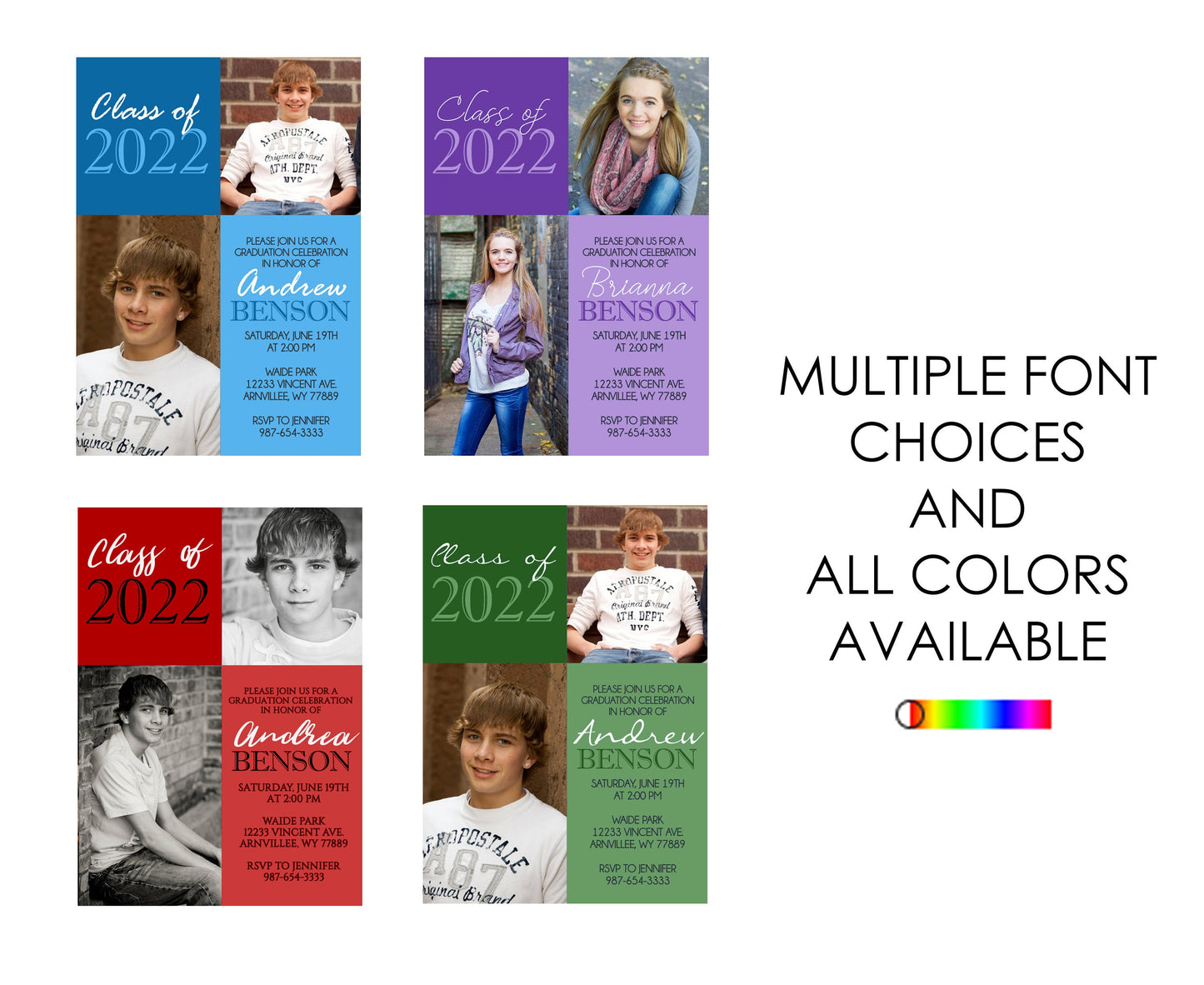 Purple Classic 2 Photo Graduation Invitation | ANY COLOR | EDITABLE DIGITAL DOWNLOAD