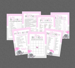 Pink Elephant Baby Shower Game Pack - INSTANT DOWNLOAD - Girl Elephant Baby Shower, Elephant Baby Shower Games, Pink, Bingo, Price is Right