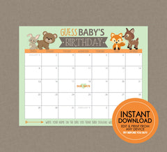 Woodland Guess Baby's Birthday Shower Game - EDITABLE INSTANT DOWNLOAD - Woodland Baby Shower Games, Forest Animals, Fox, Deer, Bear