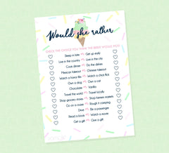 Would She Rather Bridal Shower Game - INSTANT DOWNLOAD - Ice Cream Bridal Shower Games, Scooped Up, Guess What the Bride Said