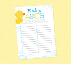 Rubber Duck ABC Baby Items Shower Game - INSTANT DOWNLOAD - Duck Baby Shower Games, Baby Abc Game, Rubber Duckie, Ducky Baby Shower