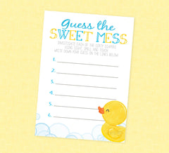 Rubber Duck Guess The Sweet Mess Shower Game - INSTANT DOWNLOAD - Rubber Duck Baby Shower Games, Rubber Ducky Candy Bar Smell, Duckie, Ducky