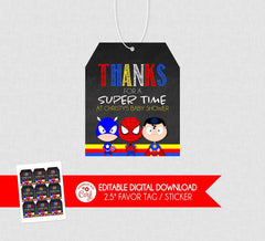 Superhero Baby Shower Favor Tag - EDITABLE INSTANT DOWNLOAD - Superhero Baby Shower, Favor Tags, Superhero Thank You Tag, Super Hero