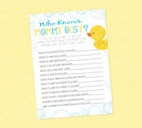 Rubber Duck Who Knows Mommy Best Shower Game - INSTANT DOWNLOAD - Duck Baby Shower Games, Who Knows Mom Best, Rubber Ducky Baby Shower