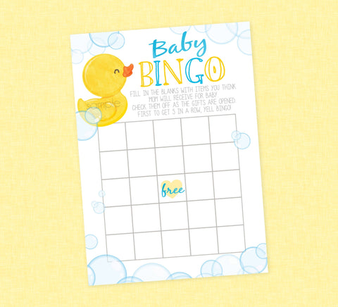 Rubber Duck Baby Shower Bingo - INSTANT DOWNLOAD - Duck Baby Shower Games, Baby Bingo, Rubber Ducky, Duckie, Gift Bingo