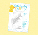 Rubber Duck Celebrity Babies Shower Game - INSTANT DOWNLOAD - Duck Baby Shower Games, Ducky Baby Shower, Celebrity Baby Names, Rubber Duckie